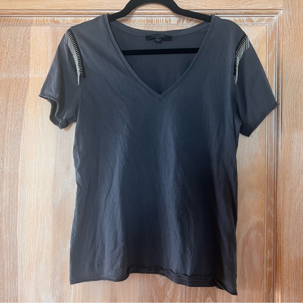 All Saints Grey w. Metal Fringe T-Shirt